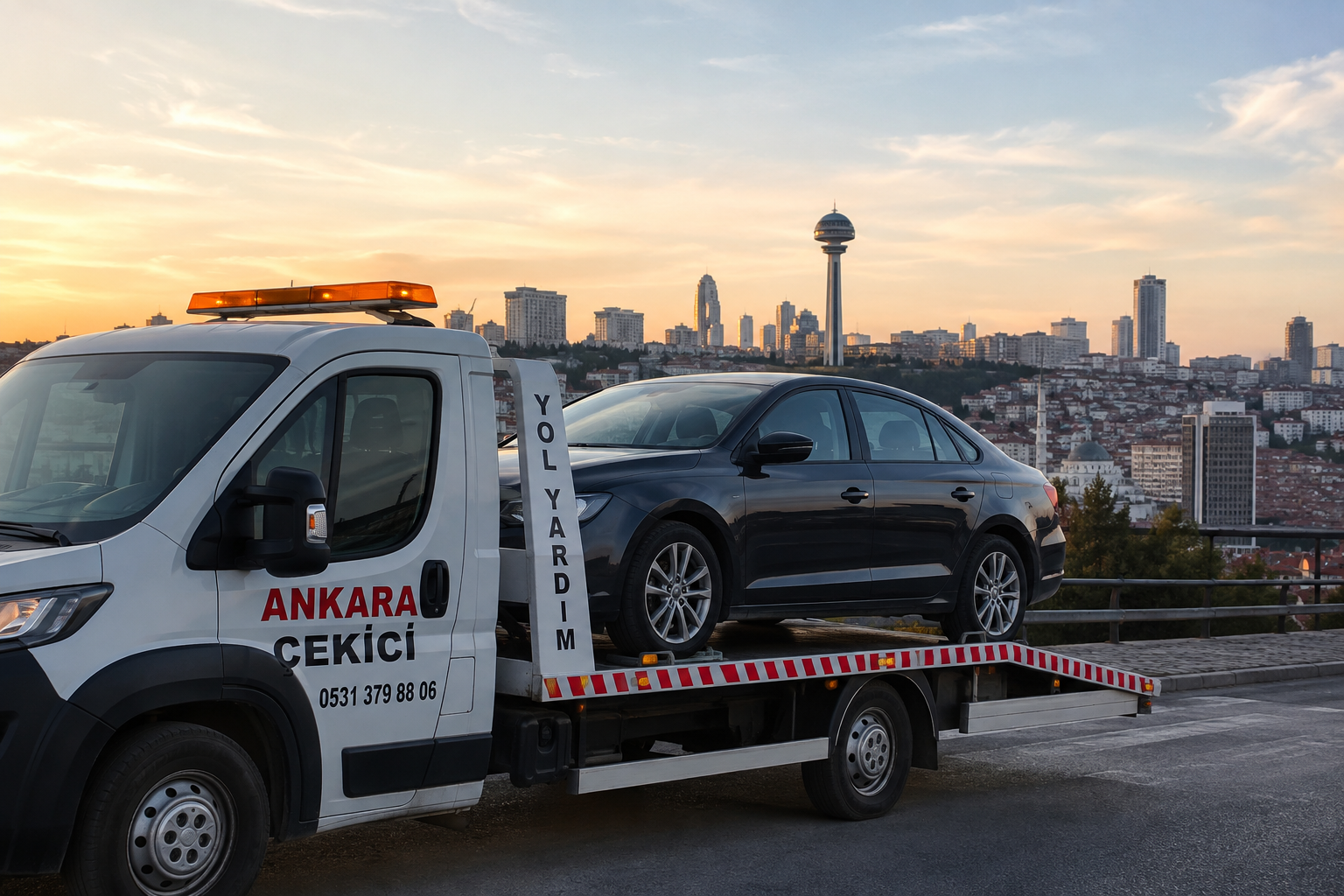 Ankara'da arızalanan veya kaza yapan araçların profesyonel platform çekici ile güvenli şekilde taşınmasını temsil eden oto çekici hizmeti.